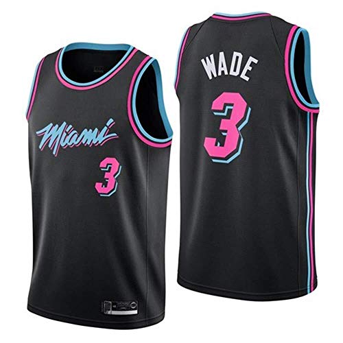 Shelfin - Camiseta de baloncesto de la NBA de Miami Heat del número 3 Wade, transpirable, grabada, color Negro D, tamaño X-Large
