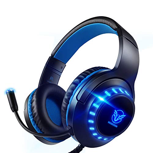 Pacrate Auriculares Gaming para PS4 PS5 PC, Cascos Gaming para Nintendo Switch Xbox One con Cancelación de Ruido, Cascos Gamer con 3.5mm Jack con Sonido Envolvente & Luz LED