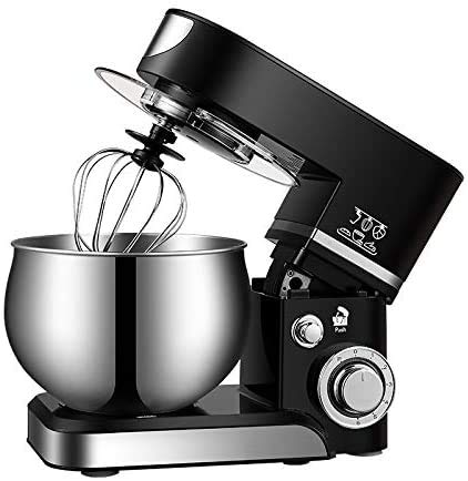 Delgeo Batidora Amasadora Reposteria,1200W Profesional Robot de Cocina Batidora de Multifuncional con Tres Gancho Amasador y Bol de Acero de 5L,Salpicaduras, 6 Niveles de Velocidad, Negra