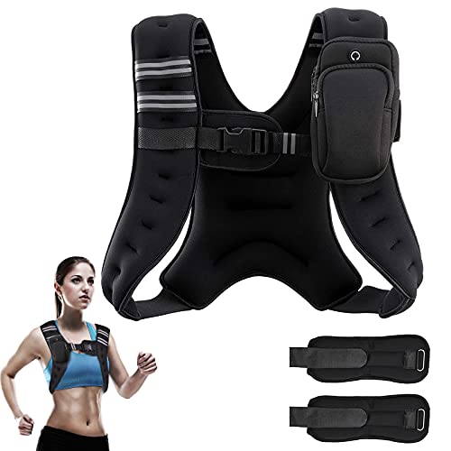 panthem Chaleco lastrado para correr, 10 kg, con funda para teléfono móvil y pesas para tobillo, entrenamiento con pesas para fitness, entrenamiento de fuerza, correr, peso y desarrollo muscular