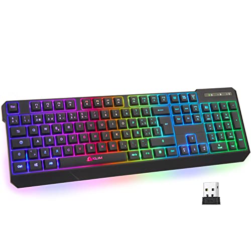 KLIM™ Chroma Wireless - Teclado inalámbrico Gaming ESPAÑOL + Teclado Gaming Ligero, Duradero, resiste al Agua, ergonómico, silencioso + Teclado Gamer PC PS4 Xbox One Mac + Nueva VERSIÓN 2022 + Negro