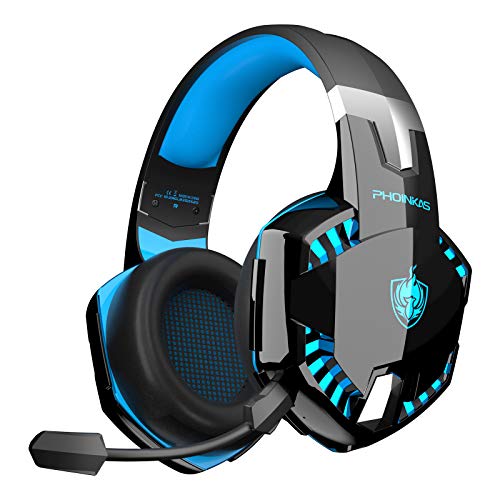 Auriculares Gaming PS4, PHOINIKAS Wired Gaming Auriculares für PS5, Xbox One, PC, Auriculares inalámbricos con Sonido Envolvente de Graves 7.1, Noise Cancelling-Mik, LED Licht - Blue