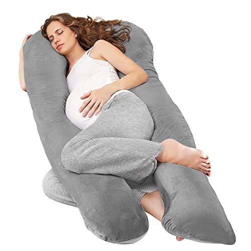 Almohada de Embarazo,Nuliie Almohada de Cuerpo Completo en Forma de U,Almohada de Embarazo para Dormir,Soporte de Almohada de Maternidad de 55 Pulgadas para Espalda, con Funda Lavable