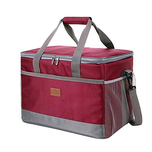 Delgeo 30L Nevera Flexible Bolsa Termica Reutilizable Bolsa Isotermica Nevera Portatil Grande Apta para Viajes, Playa, Picnic, Camping, Barbacoa (Rojo)