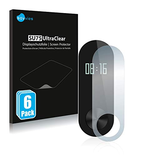 savvies Protector Pantalla Compatible con Xiaomi Mi Band 2 (6 Unidades) Película Ultra Transparente