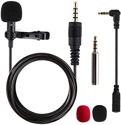 Micrófono de Solapa, omnidireccional lavalier Micrófono de Condensador de 5.6pies Audio Cables para Grabación Entrevista/Videoconferencia/Podcast/Dicción de Voz/Phone