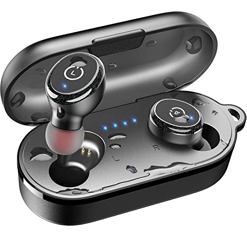 TOZO T10 Auriculares Bluetooth IPX8 Impermeable Bluetooth 5.0 In Ear inalámbricos con Estuche de Carga y micrófono, Sonido Premium con Graves Profundos para Correr y Hacer Deporte Negro