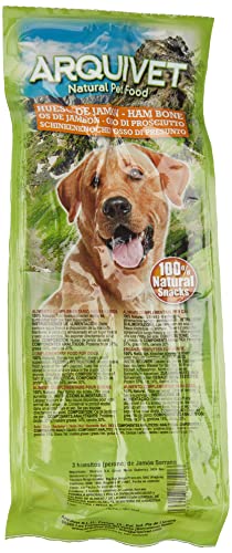 ARQUIVET Huesitos de jamón Serrano 3 Unidades - Snack de Cerdo 100% Natural para Perros - Hueso masticable - Chuches, golosinas, premios, recompensas - Mordedor Natural para Perros