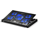 Olliwon Base de Refrigeración para Ordenador Portátil,5 Ventiladores Ultrasilenciosos con LED, Velocidad Ajustable, hasta 17.3 Pulgadas con 2 Puertos USB