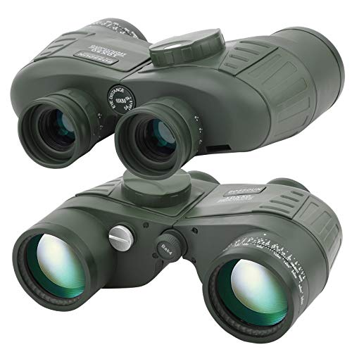 Prismáticos Militares Marinos 10X50 para Adultos, Binoculares Impermeables con Telémetro Brújula BAK4 Prism Lente FMC para Observación de Aves Caza Canotaje
