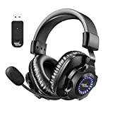 LISHIVE Cascos Gaming Inalámbricos, [Regalos Navidad] 2.4G Auriculares Gaming Inalámbricos Estéreo, Cascos Gaming PS4, PC con Microfono Extraíble, Headset Gaming Wireless con RGB Luz para Mac, PS5