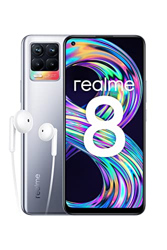 realme 8 - Smartphone Libre (Pantalla AMOLED superior 6.4", 8GB RAM +128GB , MediaTek Helio G95, Cámara cuádruple con IA de 64MP, Carga Dart de 30W batería de 5000 mAh) Cyber Silver- Exclusivo Amazon