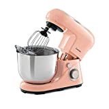 Klarstein Bella Pico 2G - Batidora amasadora, Amasadora de 1300 W, Amasadora reposteria con 6 niveles efecto pulso, Sistema de rotación planetaria, Cuenco de 5 L de capacidad, 3 piezas, Rosa