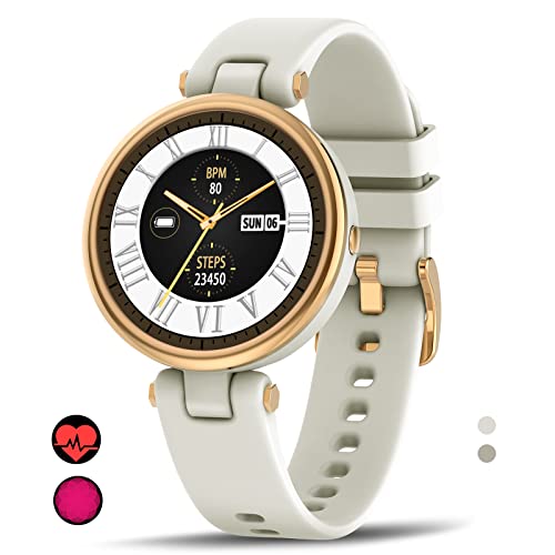 Smartwatch Mujer,1.09 Inch Reloj Inteligente Mujer con Pulsómetro,Monitor de Sueño,Pasos Calorías,Presión Arterial,Notificaciones Inteligentes,Impermeable IP67 Reloj Mujer para iOS y Android (Blanco)