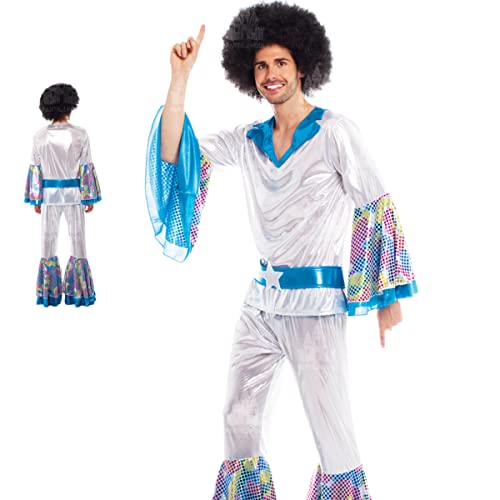 Partilandia Disfraz Disco Hombre Años 70【Tallas Adulto S a L】[Talla L]【Blusa Pantalones Campana】 Disfraces Hombre Carnaval