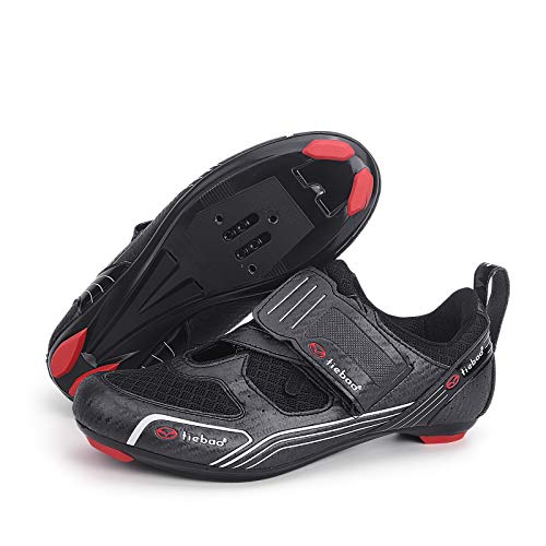 MiFeloo Zapatillas de montar Peloton para exteriores de triatlón, para ciclismo o para interiores y exteriores, compatibles con tacos de 3 pernos o 2 pernos para hombres y mujeres, Black, 43 1/3 EU