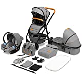 LIONELO Amber Coche de bebé multifuncional 3 en 1 Conjunto silla de paseo con el Asiento de Cubo e Capazo Manillar regulable Bolsa Mosquitero Protector de lluvia Asiento de coche (gris)