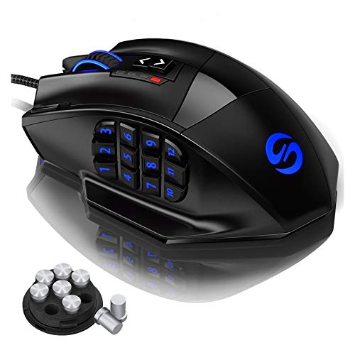 UtechSmart Venus - Ratón láser para juegos MMO, de alta precisión (18 botones programables, 16400 dpi), color negro