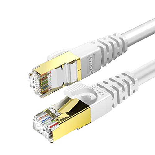 KASIMO Cable Ethernet De Red Cat 8 con Conector RJ45 Oro Alta Velocidad 40 Gbps / 2000 Mhz Internet LAN 2m Blanco