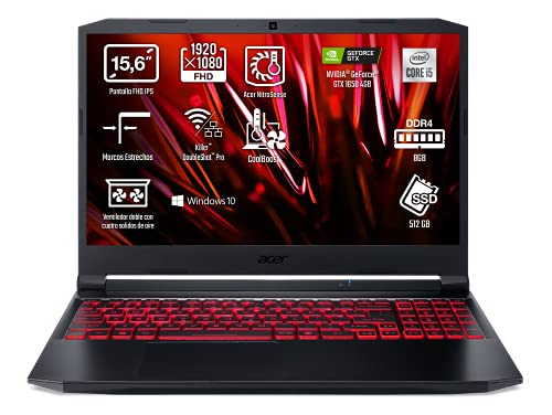 Acer Nitro 5 AN515-56-51V8 - Ordenador Portátil Gaming 15.6" Full HD (Intel Core i5-11300H, 8GB RAM, 512GB SSD, GeForce GTX 1650, Windows 10 Home) Color Negro - Teclado QWERTY Español