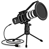 VeGue Micrófono USB de Cardioide Condensador Plug & Play con Soporte Trípode & Filtro Pop para Computadoras, Gaming, Streaming, Youtube, Podcasts VD-50