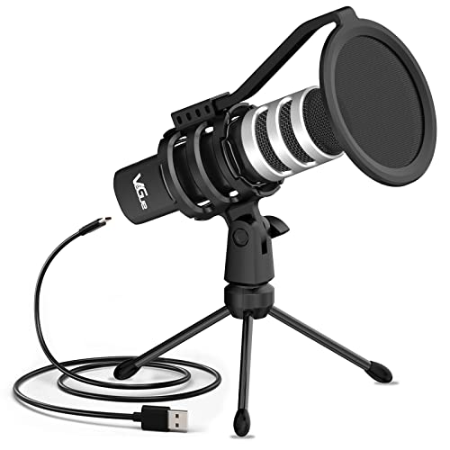 VeGue Micrófono USB de Cardioide Condensador Plug & Play con Soporte Trípode & Filtro Pop para Computadoras, Gaming, Streaming, Youtube, Podcasts VD-50