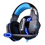 EasySMX Auriculares Gaming Inalámbricos PS4, [Regalos] 2.4G Cascos Gaming Inalámbricos Estéreo con Micrófono, Control de Volumen y RGB Luces para PC, Mac y PS4, Headset Gaming Wireless (Azul)