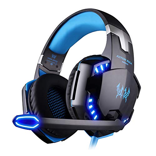EasySMX Auriculares Gaming Inalámbricos PS4, [Regalos] 2.4G Cascos Gaming Inalámbricos Estéreo con Micrófono, Control de Volumen y RGB Luces para PC, Mac y PS4, Headset Gaming Wireless (Azul)