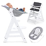 Hauck Alpha Plus Newborn Set - Trona evolutiva madera con cojín y arnés - Hamaca trona bebe reclinable- Tronas de bebe - Silla bebe madera - Trona convertible - Blanco