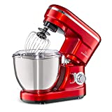 Klarstein Bella robot de cocina multifunción - amasadora con 1200 W, 6 niveles de velocidad, acero inoxidable, función de pulso, sistema de rotación planetaria, 3 accesorios de mezcla, rojo