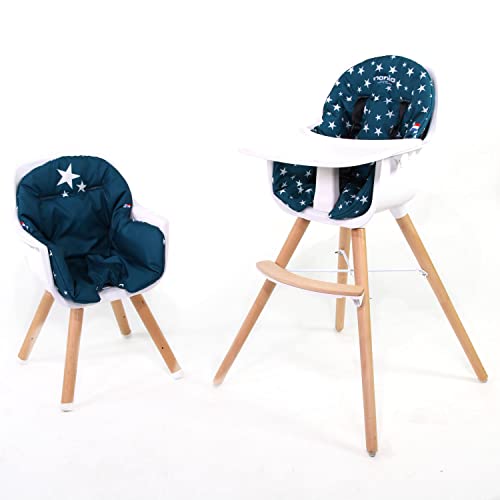 Trona Bebe Evolutiva-desde 6 meses hasta 5 años, cojín reversible, bandeja ajustable, fabricada en Francia - 3 colores (Star Blue)