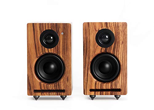 RÖTH & MYERS Twin Speakers HiFi - Altavoces WiFi/Bluetooth. Altavoces de estantería. Diseño Único en Madera de Zebrano 100% Natural. Multiroom. Conecta: Spotify, Airplay, DLNA, Óptica. 70W