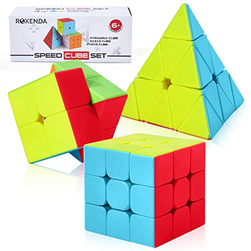 ROXENDA Cubos de Velocidad, Speed Cube Set de 2x2 3x3 Pirámide Stckerless, Sólido Duraderos & Colores Vívidos, Giro Fácil & Juego Suave para Principiantes y Pro