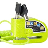 AGPTEK Candado Disco Moto con 1.5M Cable de Recordatorio, Candado Bloqueo 7mm con Alarma 110DB Antirrobo para Motos, Motocicletas, Bicicletas, Verde