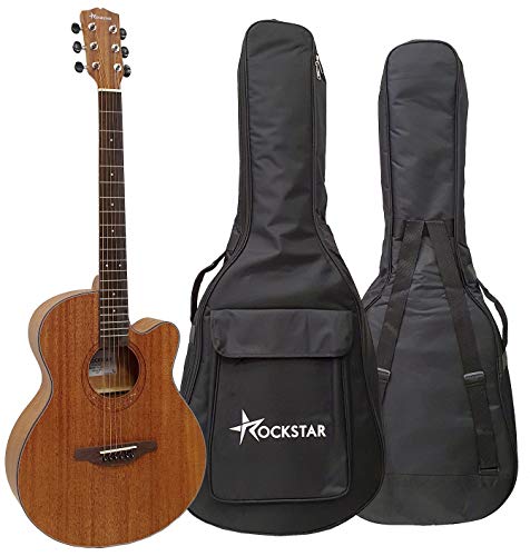 Guitarra acústica folk forma auditorium Rockstar SA-4022 SN con cutaway cuerdas metálicas y funda - rockmusic