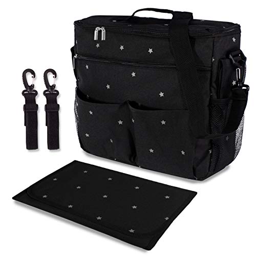 minki micos Bolso cambiador para carrito de bebé. Organizador con interior térmico, ganchos y correa universal. Compacto y moderno. (Negro)