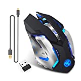 Zienstar Recargable 2.4Ghz Ratón para Gamer Inalámbrico con 7 Colores Retroiluminado (Batería de Litio de 600 Mah) (X70 Negro)