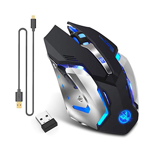 Zienstar Recargable 2.4Ghz Ratón para Gamer Inalámbrico con 7 Colores Retroiluminado (Batería de Litio de 600 Mah) (X70 Negro)
