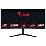 Itek Monitor Gaming GGC, Curvo (1500R) 34", 3440 x 1440 (Ultra WQHD) 21:9, HDR400, VA, 144Hz, 1ms, FreeSync, G-Sync, HDMI, Display Port, Audio, Led Rojos, Altura Ajustable, Negro