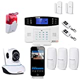 Kit de Alarma para casa sin cuotas. Aviso Mediante Llamada de teléfono gsm, SMS. Instalación de detectores de Movimiento y Apertura sin Cables o con cableados. Fácil de Instalar Castellano (Kit 4)