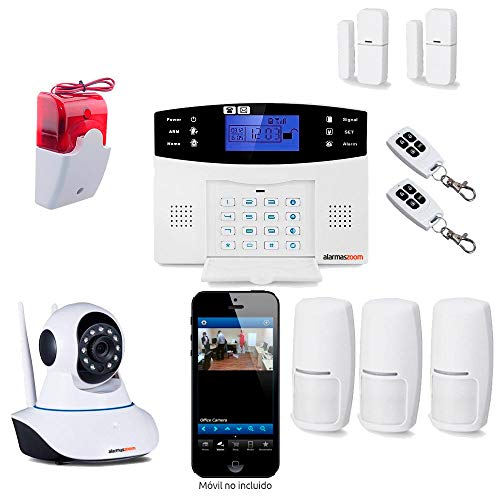 Kit de Alarma para casa sin cuotas. Aviso Mediante Llamada de teléfono gsm, SMS. Instalación de detectores de Movimiento y Apertura sin Cables o con cableados. Fácil de Instalar Castellano (Kit 4)