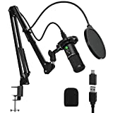 Micrófono PC, FURINE USB Micrófono Streaming Cardioide para Juegos, Con Control de Ganancia, Vigilancia，192 kHz/24 bits, Brazo Micrófono Voladizo Ajustable, Adecuado para Podcast, YouTube, PS4, Mac