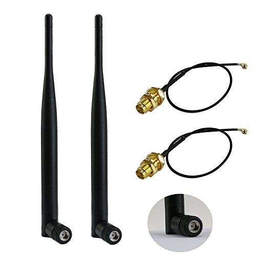 2 x 2,4 GHz 6dBi antena omnidireccional de interior 802.11n / b / g RP-SMA conector hembra + 2 x 12 cm U.FL Mini PCI a RP-SMA antena coleta WiFi cable
