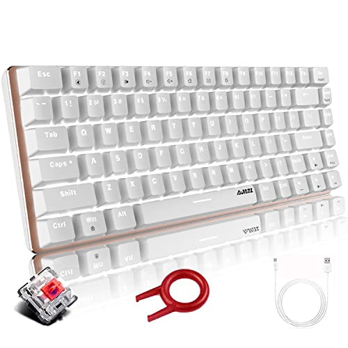Teclado mecánico, AK33 Teclado mecánico para Juegos con Cable USB retroiluminado con LED Blanco, Teclado Compacto para Juegos de 82 Teclas con Teclas Anti-Efecto Fantasma(Interruptor Rojo, Blanco)
