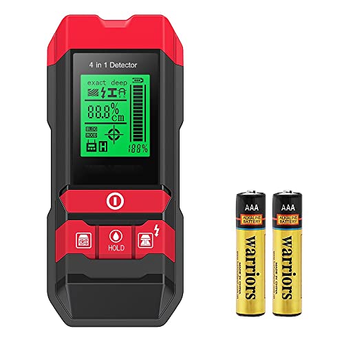 Detector de pared, detector de construcción 4 en 1, con pantalla LCD, profundidad de detección máxima de 60 mm, para madera, metales magnéticos, cables con voltaje, metales no magnéticos