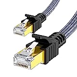 Cat 7 Cable de Red Ethernet 5m, Snowkids Alta Velocidad 10 Gbit/s 600 MHz Cable Plano Trenzado de Nailon Profesional Chapado en Oro STP Cable Ethernet Cat 7 RJ45 para Router Modem Switch TV Box PC PS4
