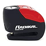 RADIKAL RK9 Candado Moto con Alarma Antirrobo Bicicleta Motocicleta Pinza Disco Sonido 120 dB Avisador Warning Señal Led, Universal 6 mm, Bloqueo Garaje Parking Calle Protección Robo