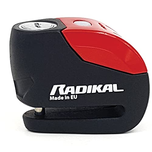 RADIKAL RK9 Candado Moto con Alarma Antirrobo Bicicleta Motocicleta Pinza Disco Sonido 120 dB Avisador Warning Señal Led, Universal 6 mm, Bloqueo Garaje Parking Calle Protección Robo