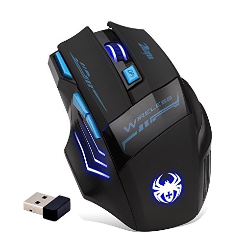 Zelotes Ratón Inalámbrico con Receptor Nano,Ratón Gaming Inalámbrico, 2.4 GHz,7 botones,2400dpi Ratón óptico Ergonómico para PC/Mac (Negro)