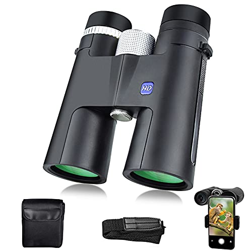 Prismáticos Profesionales,12x42 HD Prismaticos Vision Nocturna con Prismas BaK4 y FMC,Binoculares de Largo Alcance con Adaptador de Teléfono para Observación de Aves,Caza,Senderismo y Camping